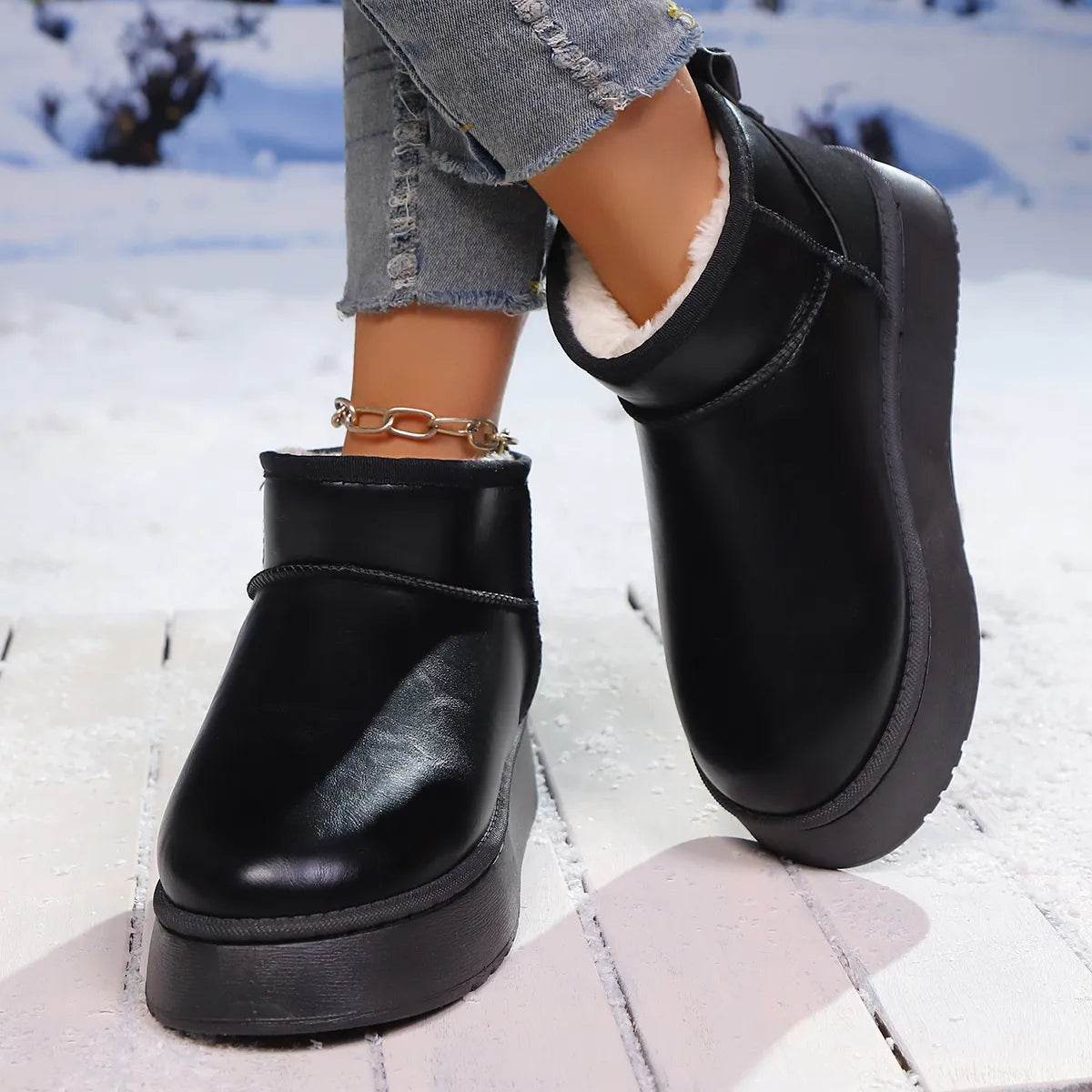 Faux-Fur Platform Ankle Boots - ELY VESSA LLC