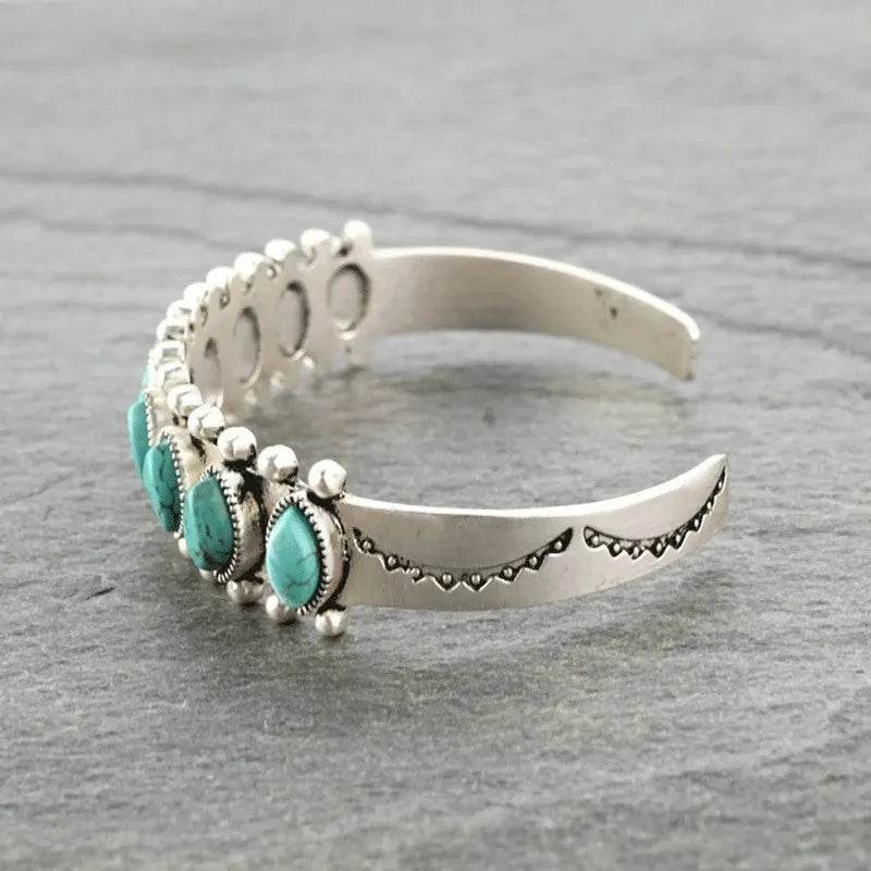 Artificial Turquoise Alloy Open Bracelet - ELY VESSA LLC