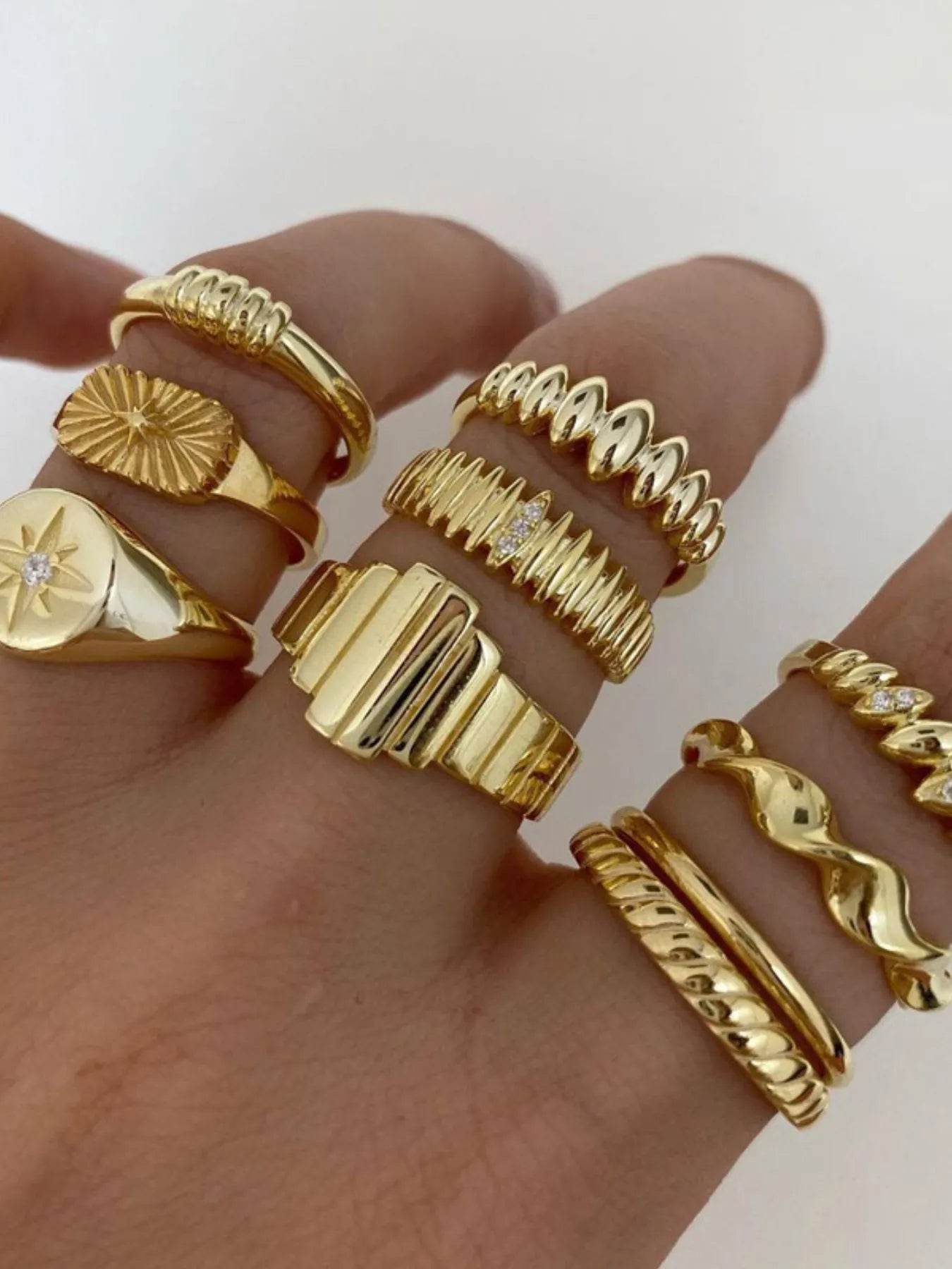 10-Piece 18K Gold-Plated Geometric Ring - ELY VESSA LLC