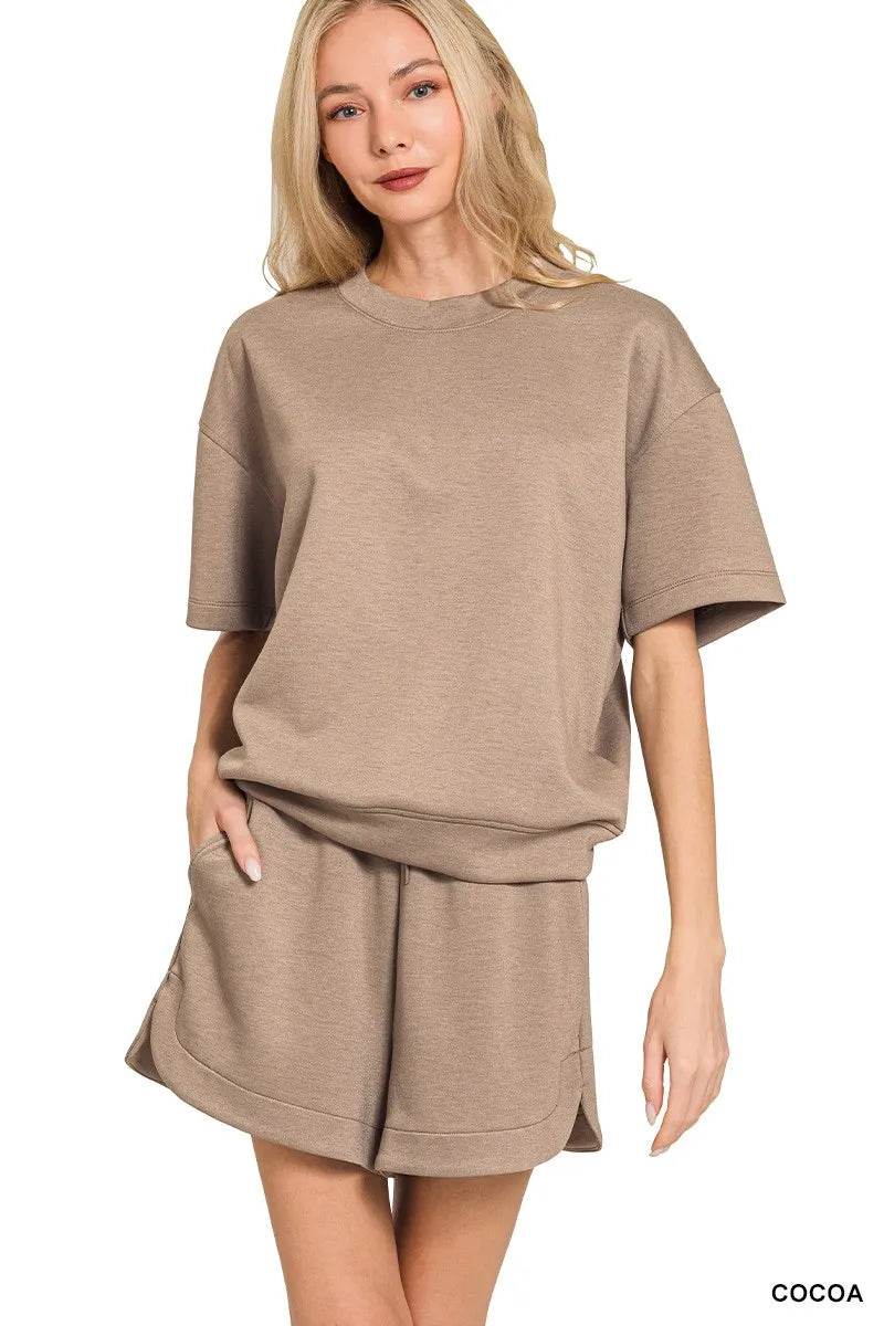 Zenana Scuba Short Sleeve Top & Shorts Set - ELY VESSA LLC