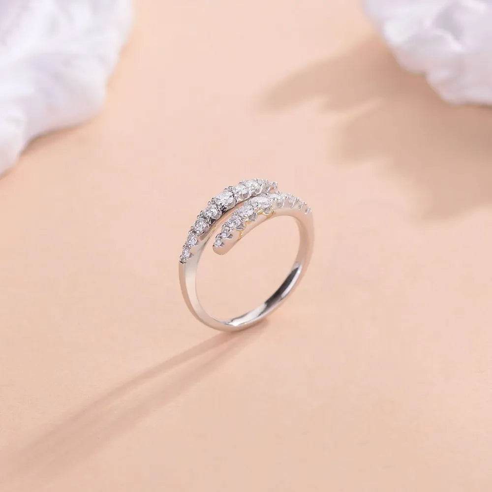 925 Sterling Silver Moissanite Bypass Ring - ELY VESSA LLC