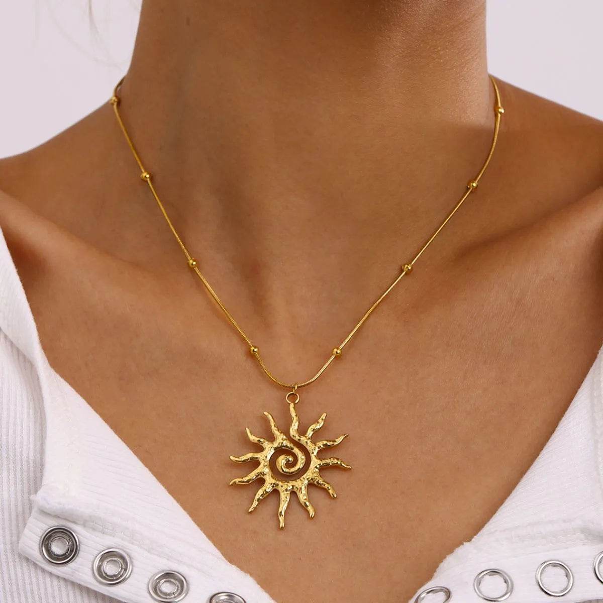 18K Gold-Plated Sun Pendant Necklace - ELY VESSA LLC