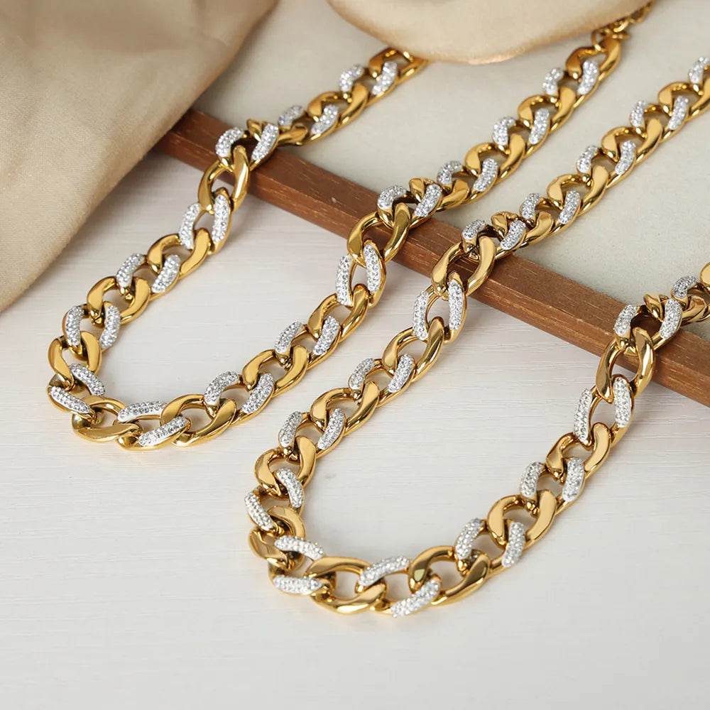 Zircon Titanium Steel Chunky Chain Necklace - ELY VESSA LLC
