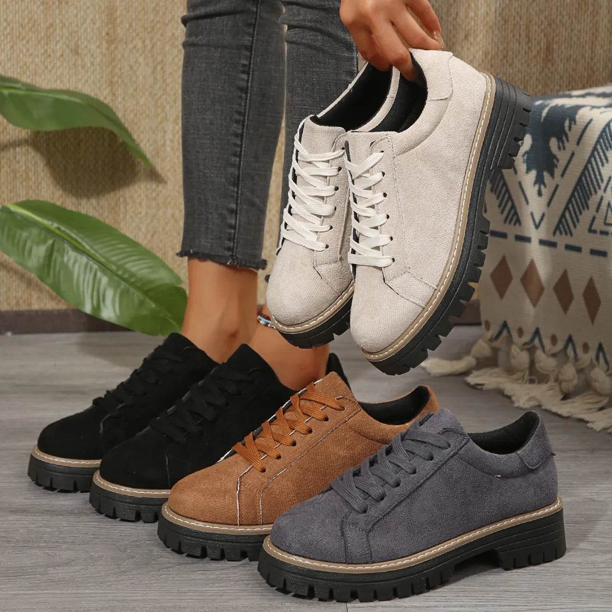Lace Up Round Toe Platform Sneakers - ELY VESSA LLC