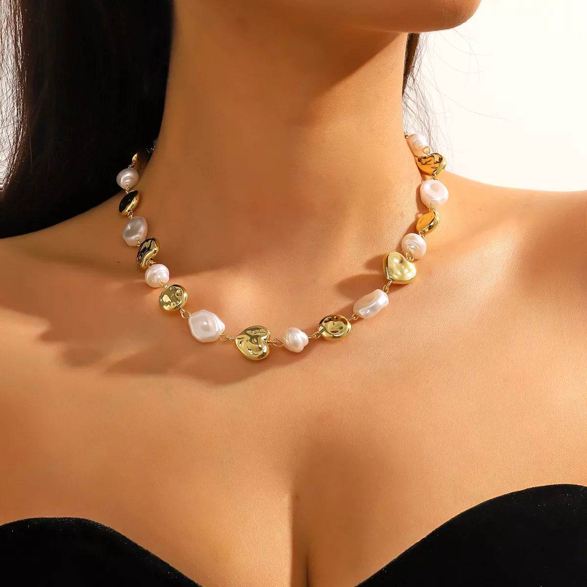 Alloy Pearl Chain Necklace - ELY VESSA LLC