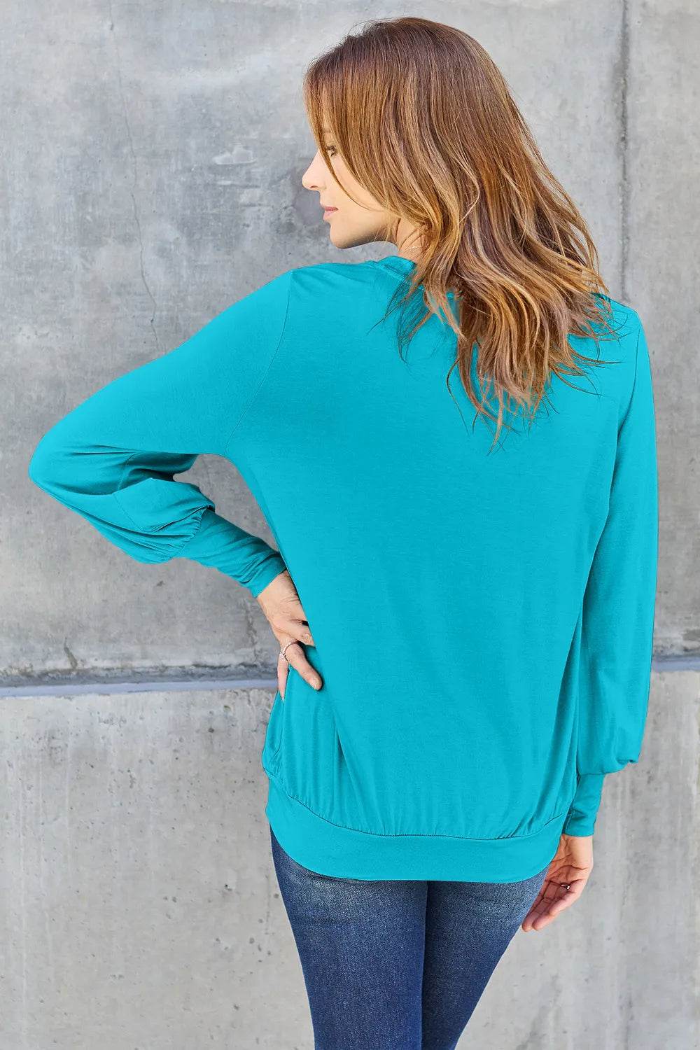 Basic Bae Full Size V-Neck Lantern Sleeve Top - ELY VESSA LLC