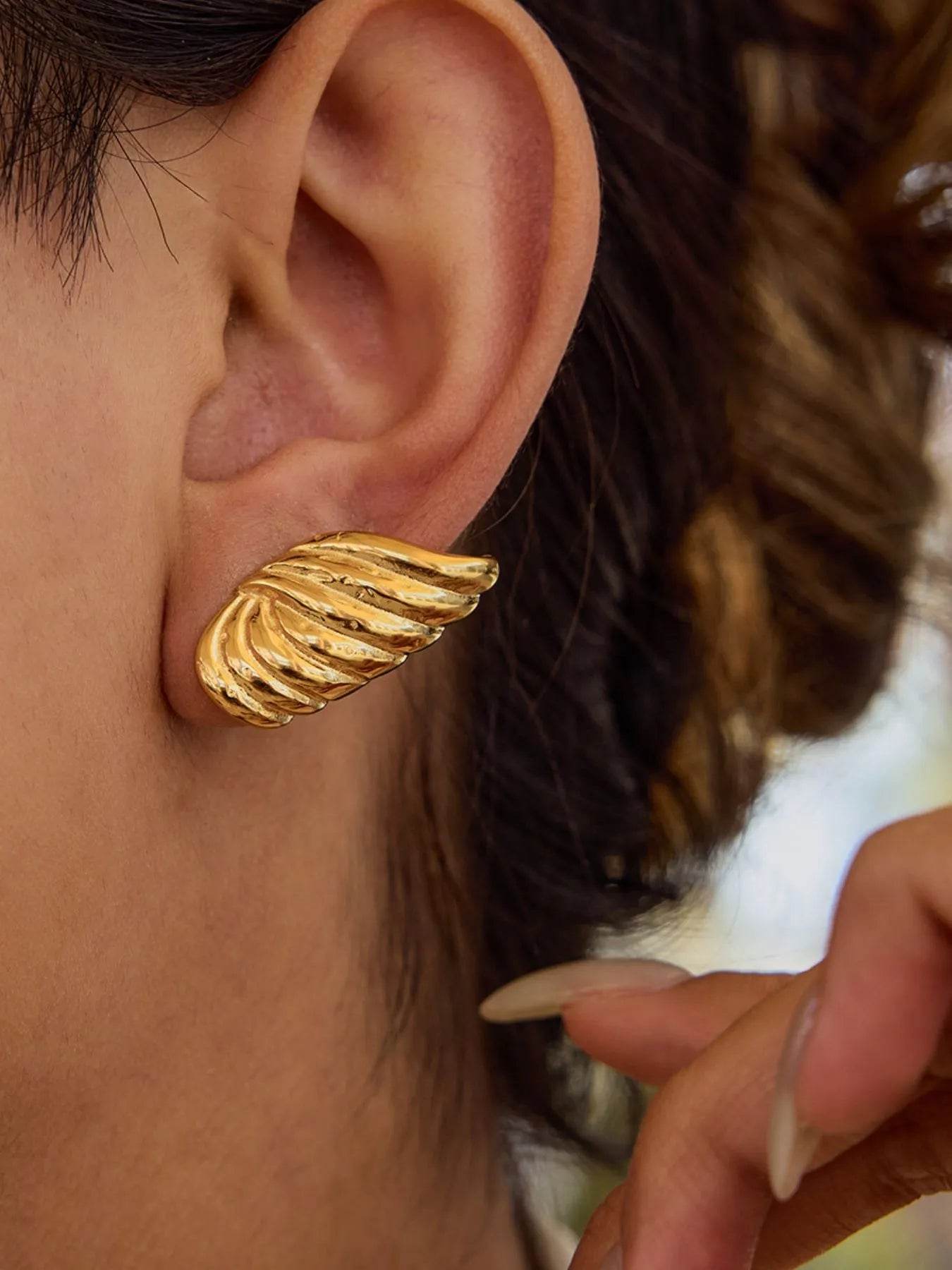18K Gold-Plated Angel Wing Stud Earrings - ELY VESSA LLC