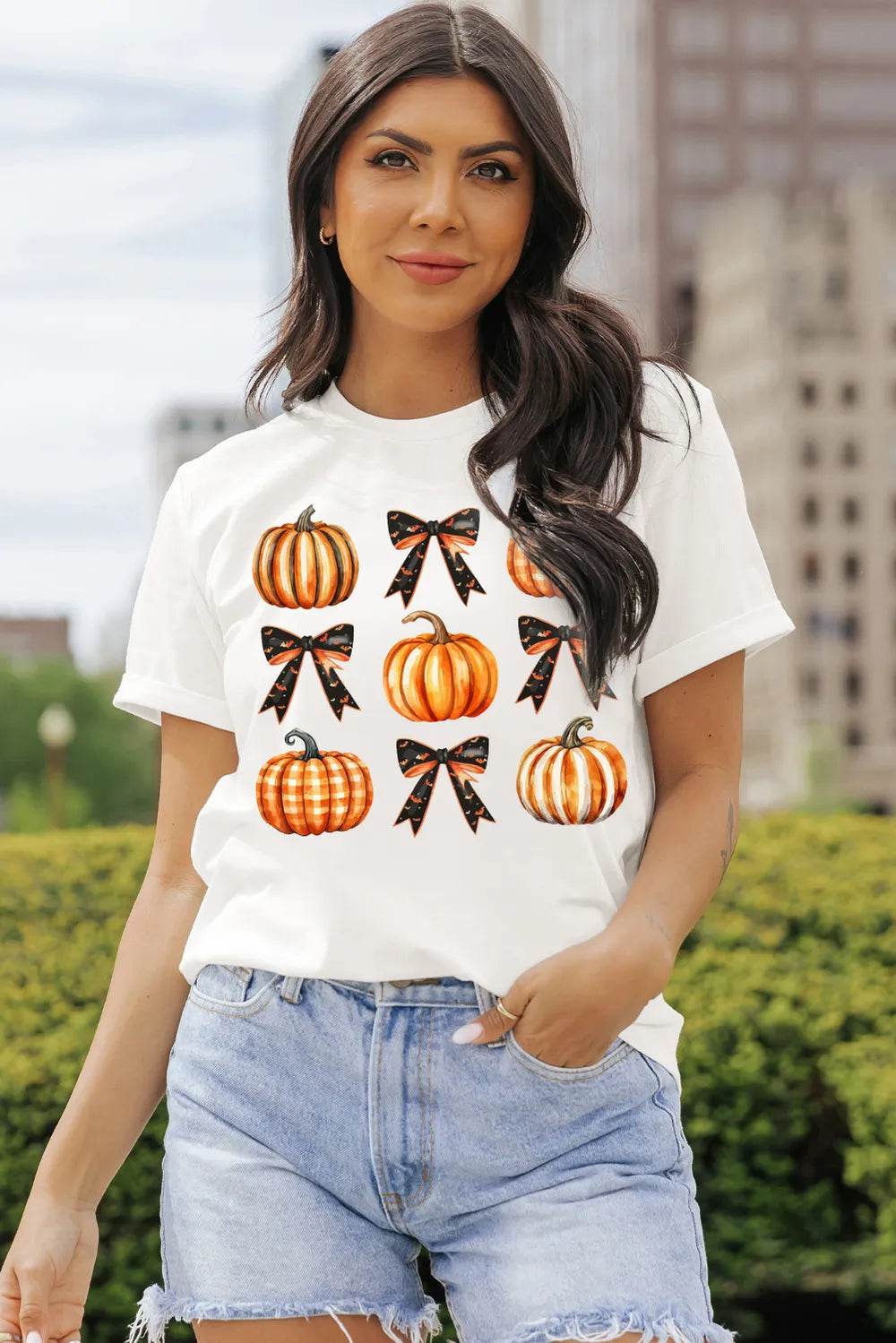 Pumpkin Round Neck Short Sleeve T-Shirt - ELY VESSA LLC