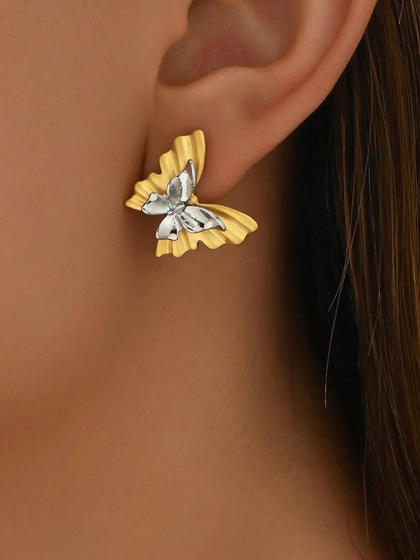 Two-Tone Stainless Steel Butterfly Earrings - ELY VESSA LLC