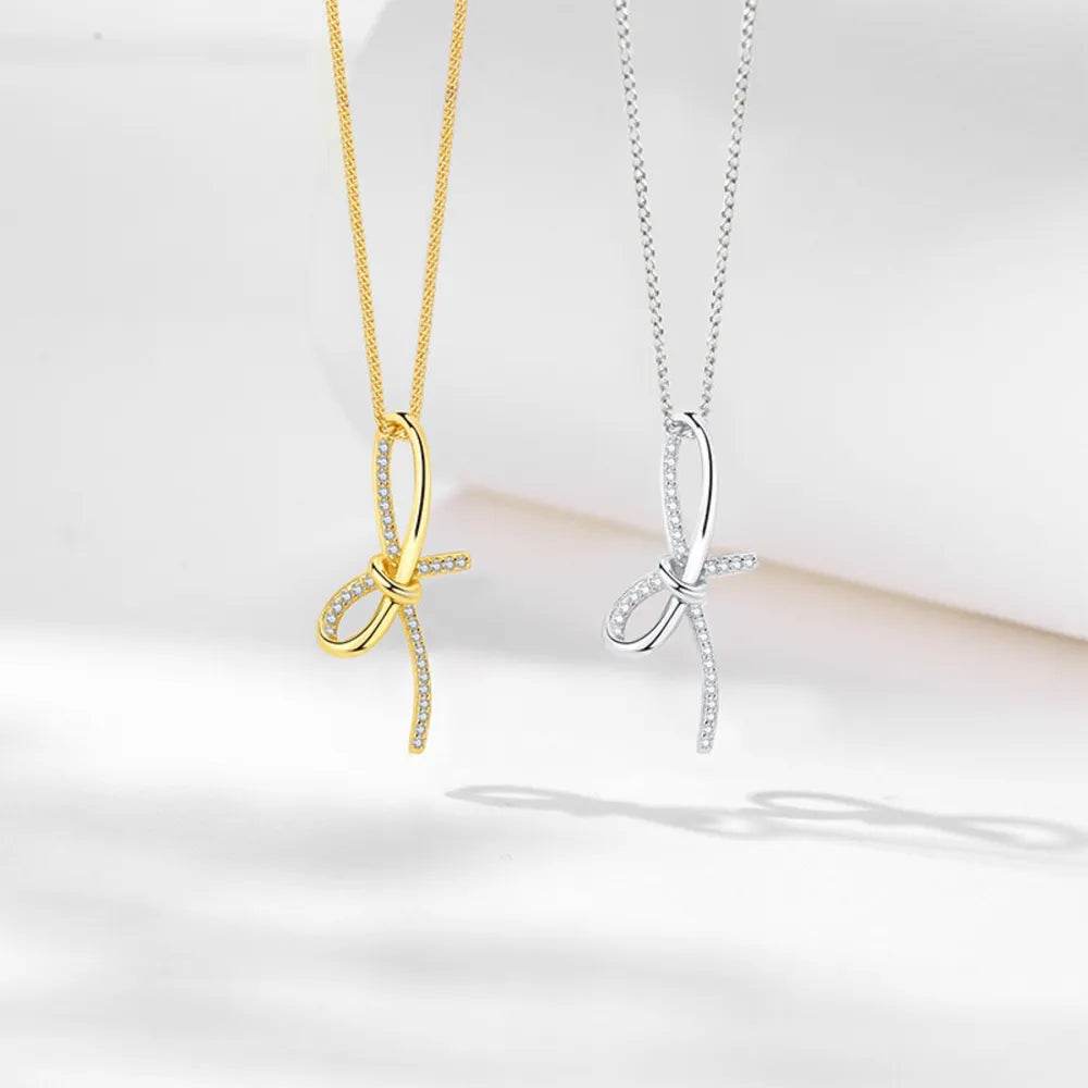 Zircon Bow Pendant Necklace - ELY VESSA LLC