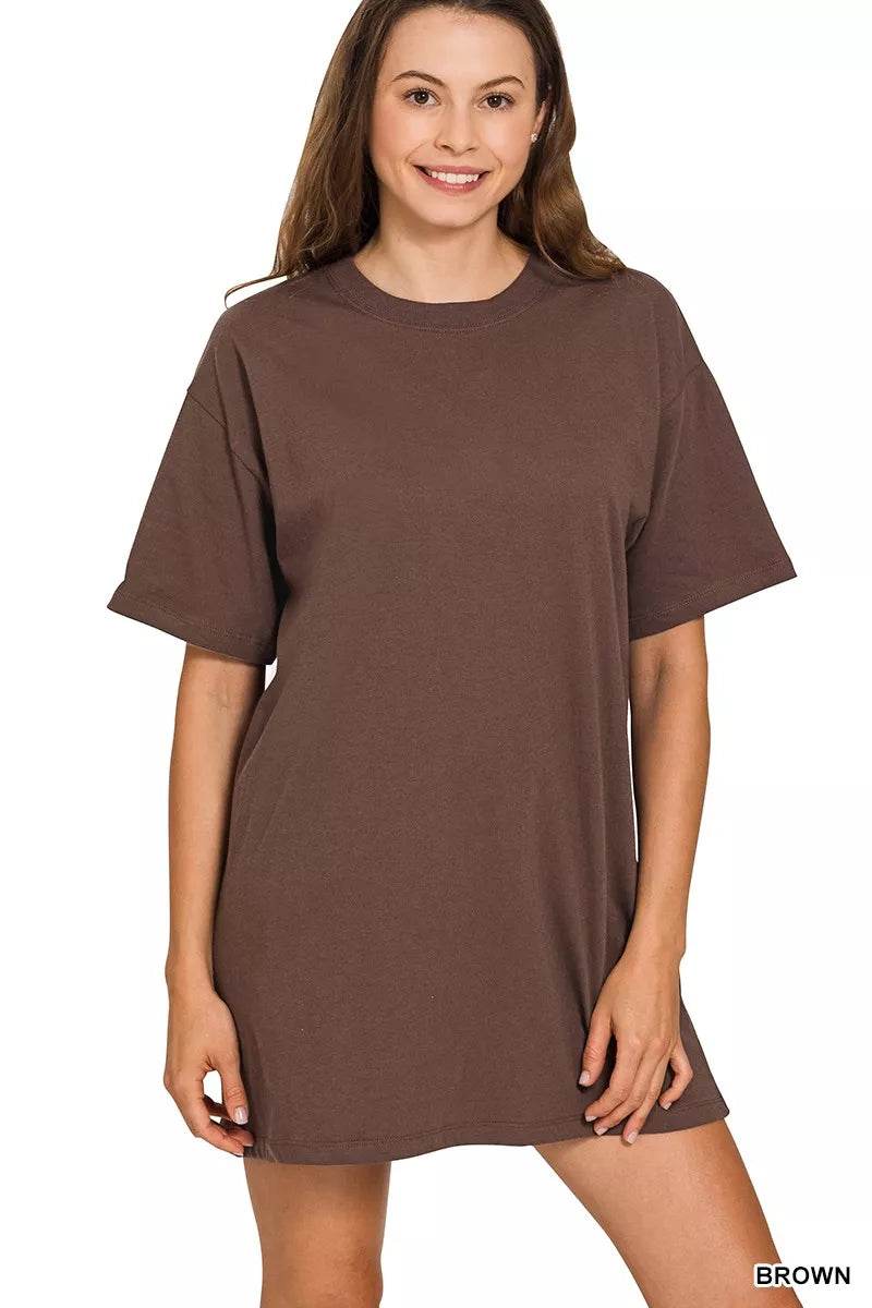 Zenana Short Sleeve Mini Tee Dress - ELY VESSA LLC