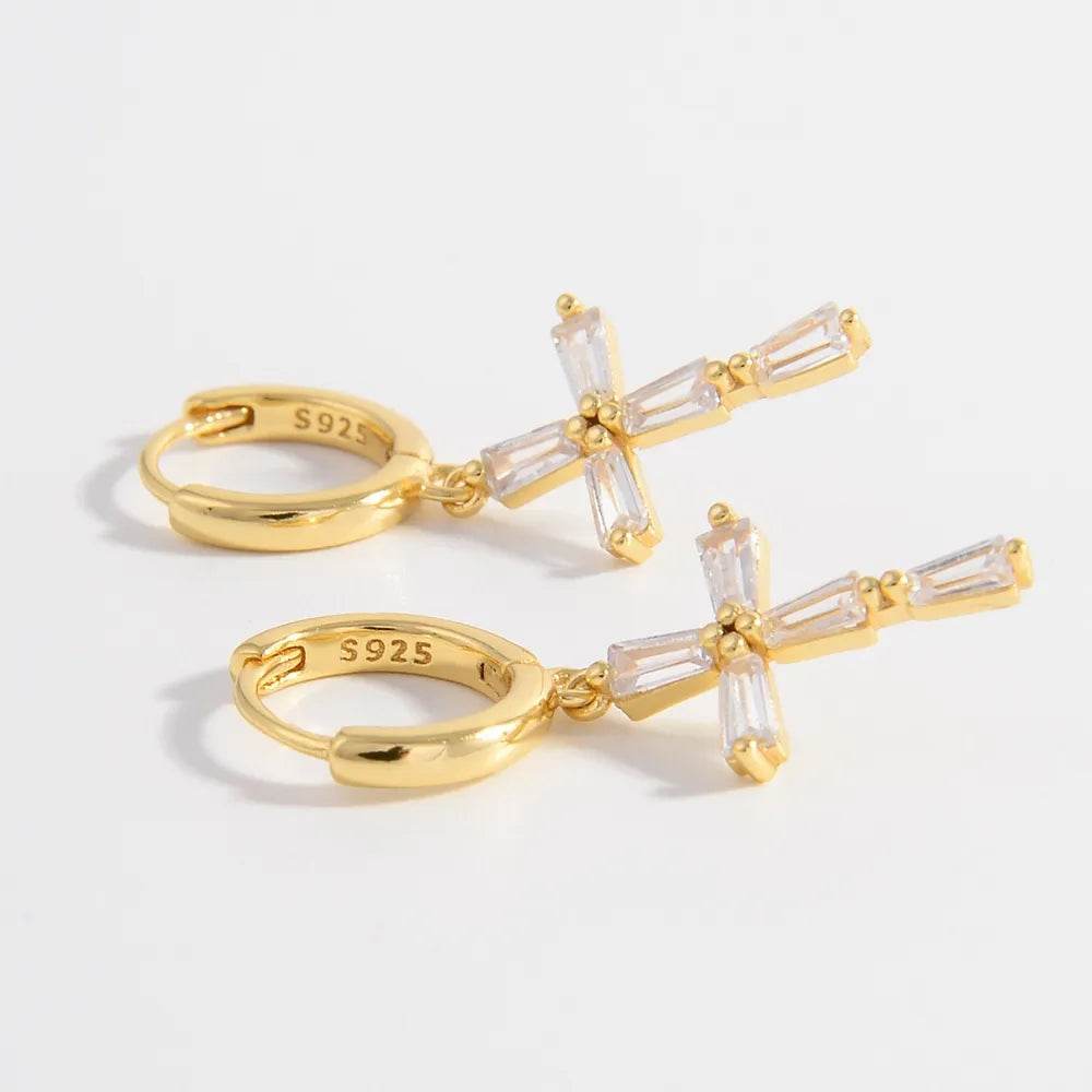 925 Sterling Silver Zircon Cross Earrings - ELY VESSA LLC