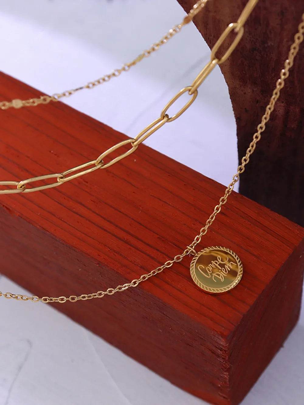 18K Gold-Plated Three-Layered Engraved Necklace - ELY VESSA LLC