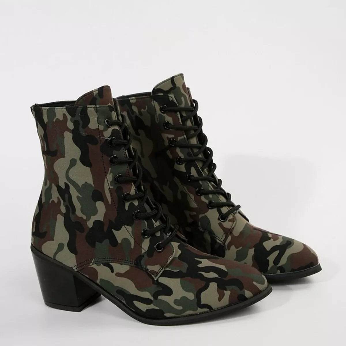 Lace Up Block Heels Boots - ELY VESSA LLC