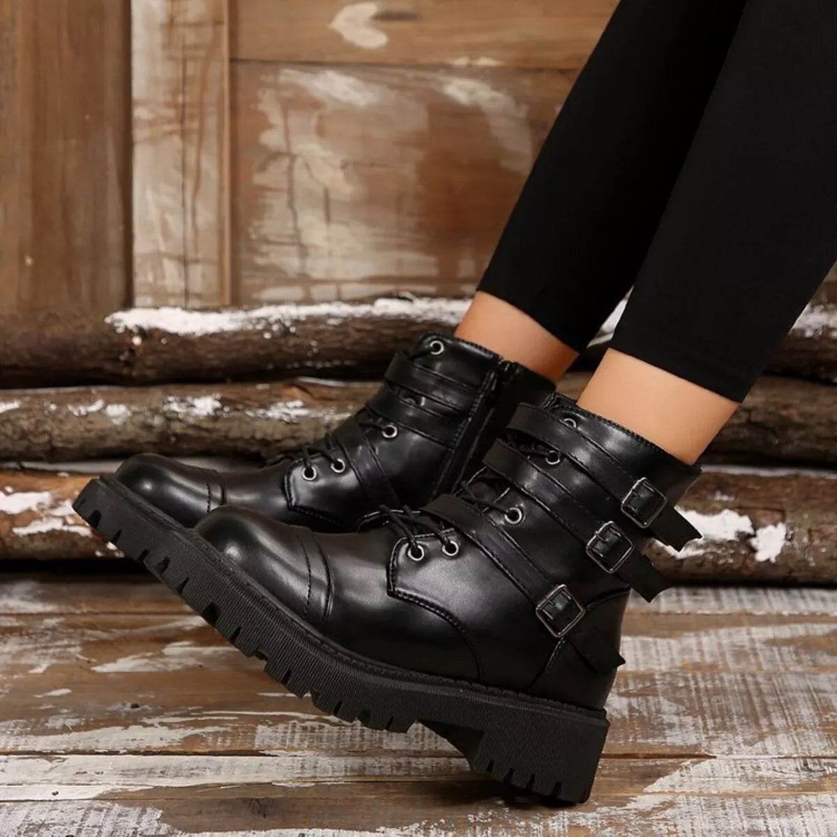 Round Toe Platform Boots - ELY VESSA LLC