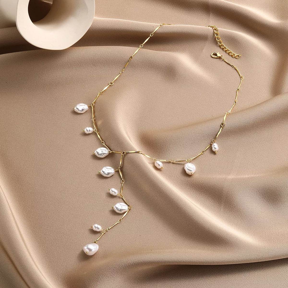 18K Gold-Plated Pearl Necklace - ELY VESSA LLC