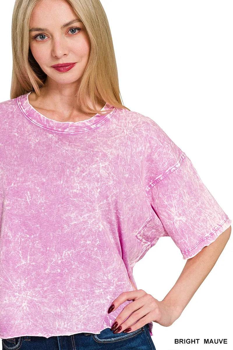 Zenana Acid Crinkle-Washed Oversized T-Shirt - ELY VESSA LLC
