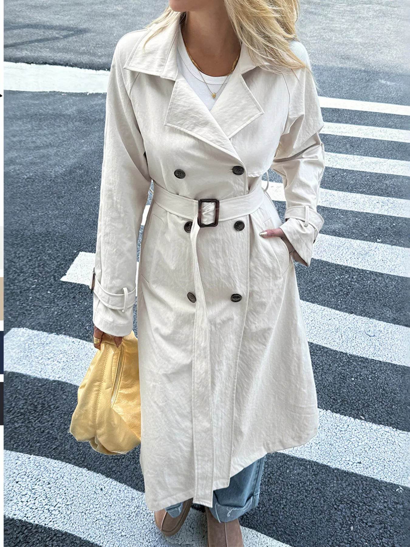 Double-Breasted Belted Trench Coat - ELY VESSA LLC
