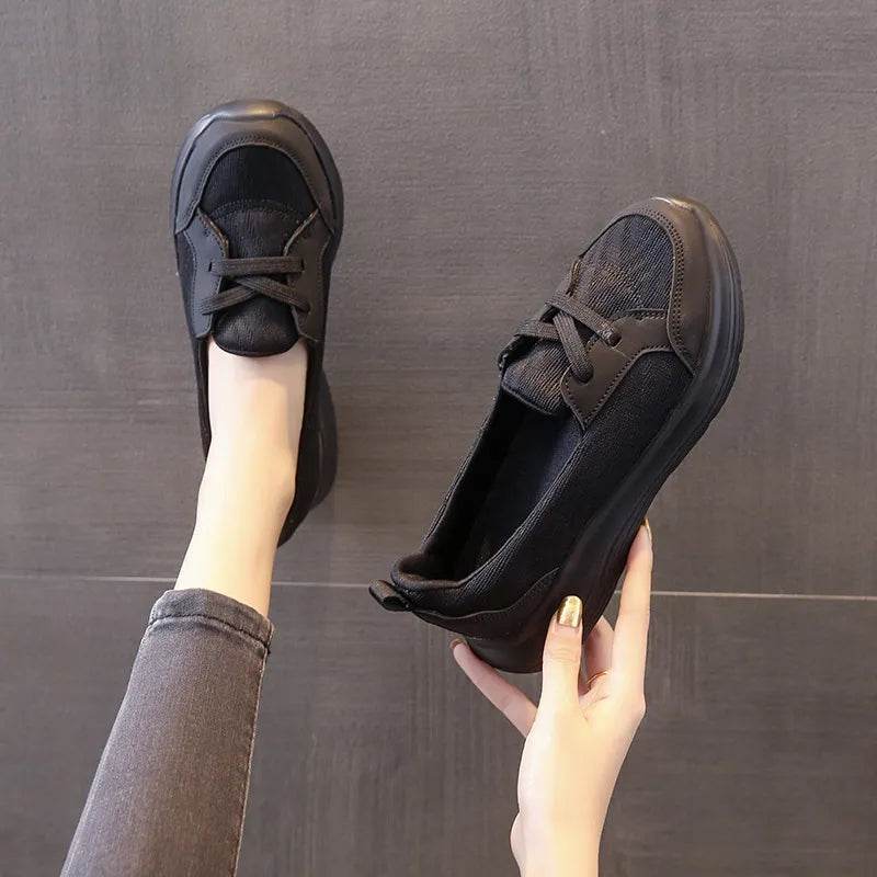 Round Toe Lace Up Sneakers - ELY VESSA LLC
