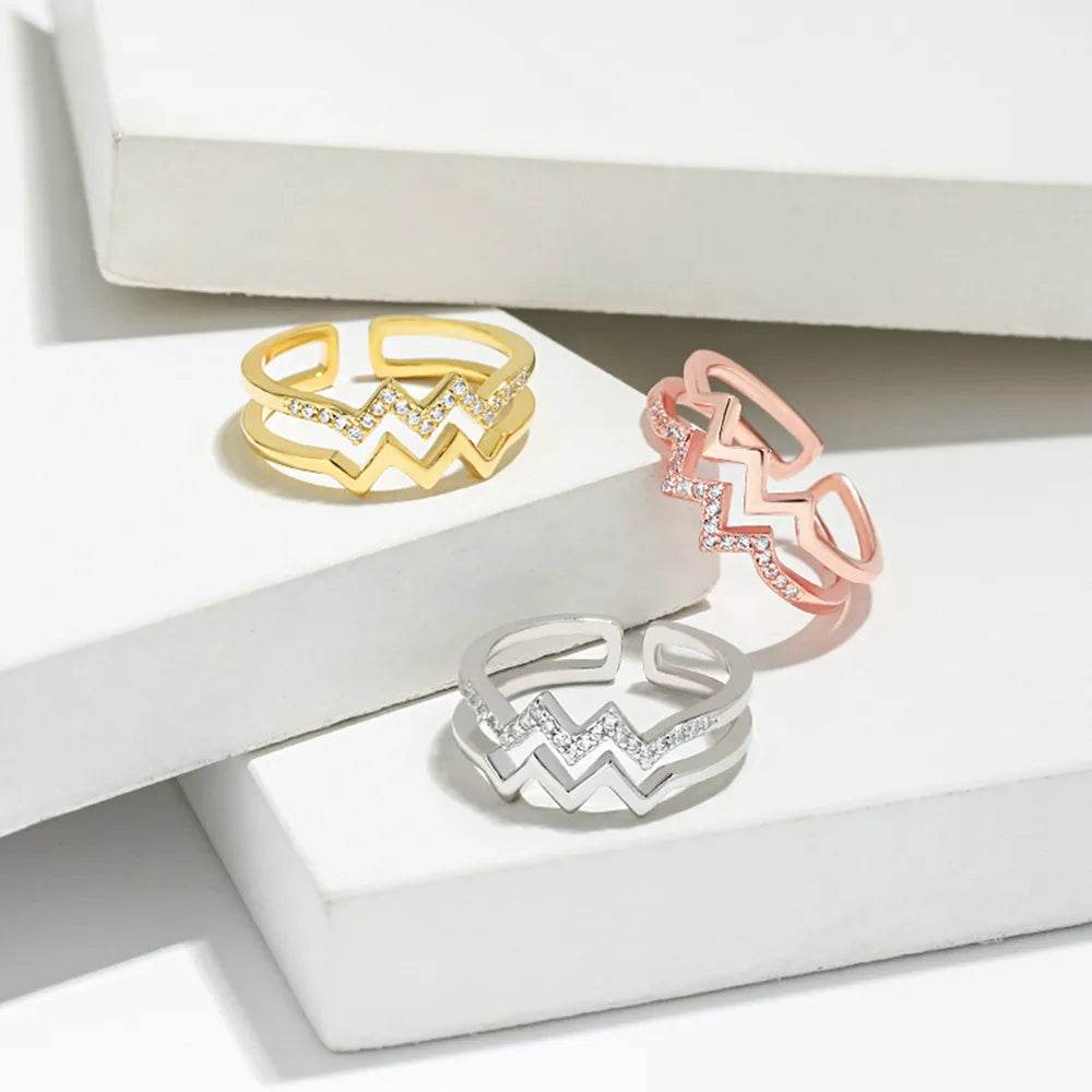 Wave Shape Inlaid Zircon Open Ring - ELY VESSA LLC
