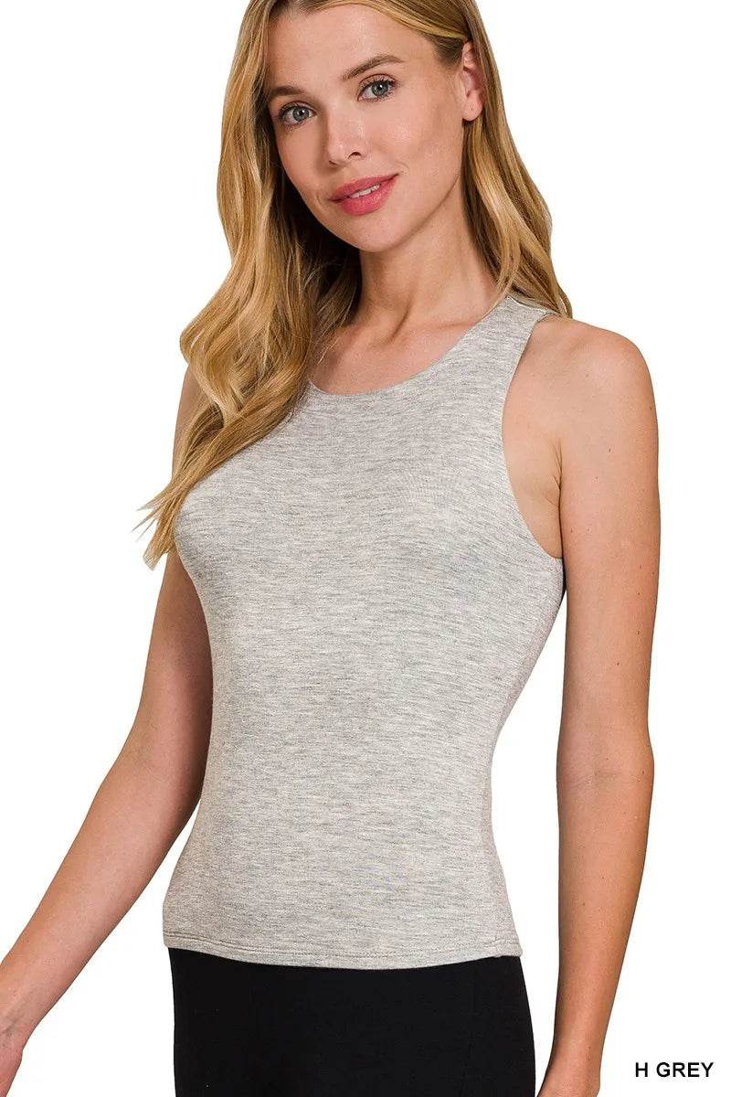 Zenana Premium Rayon Double Layered Round Neck Tank Top - ELY VESSA LLC