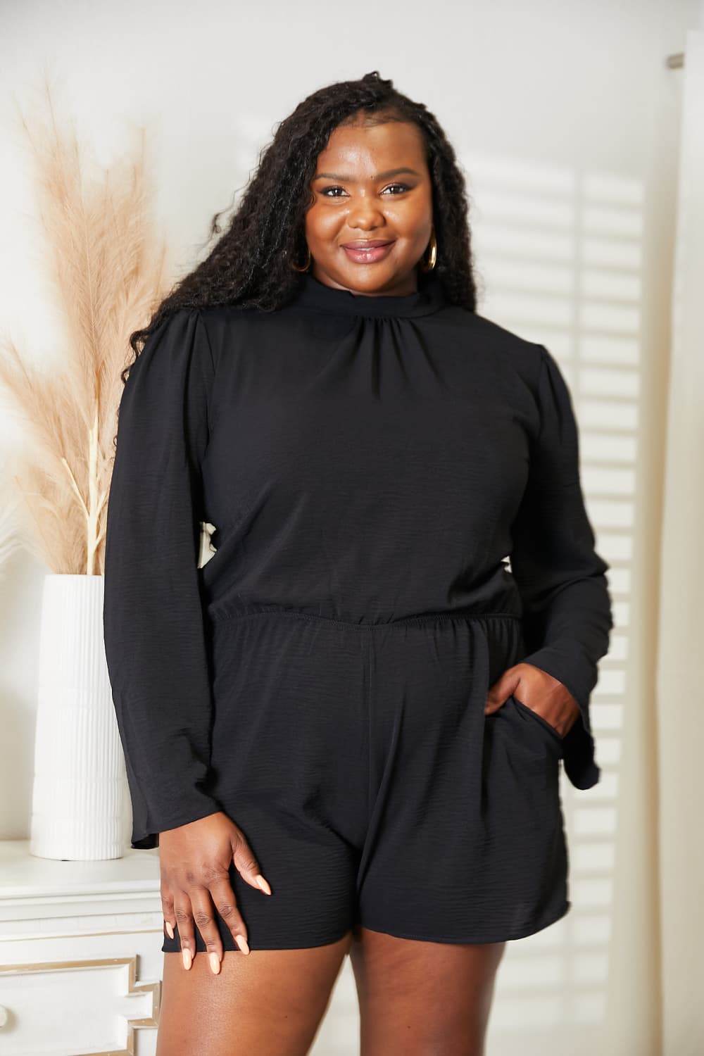 Culture Code Full Size Open Back Romper with Pockets - ELY VESSA LLC