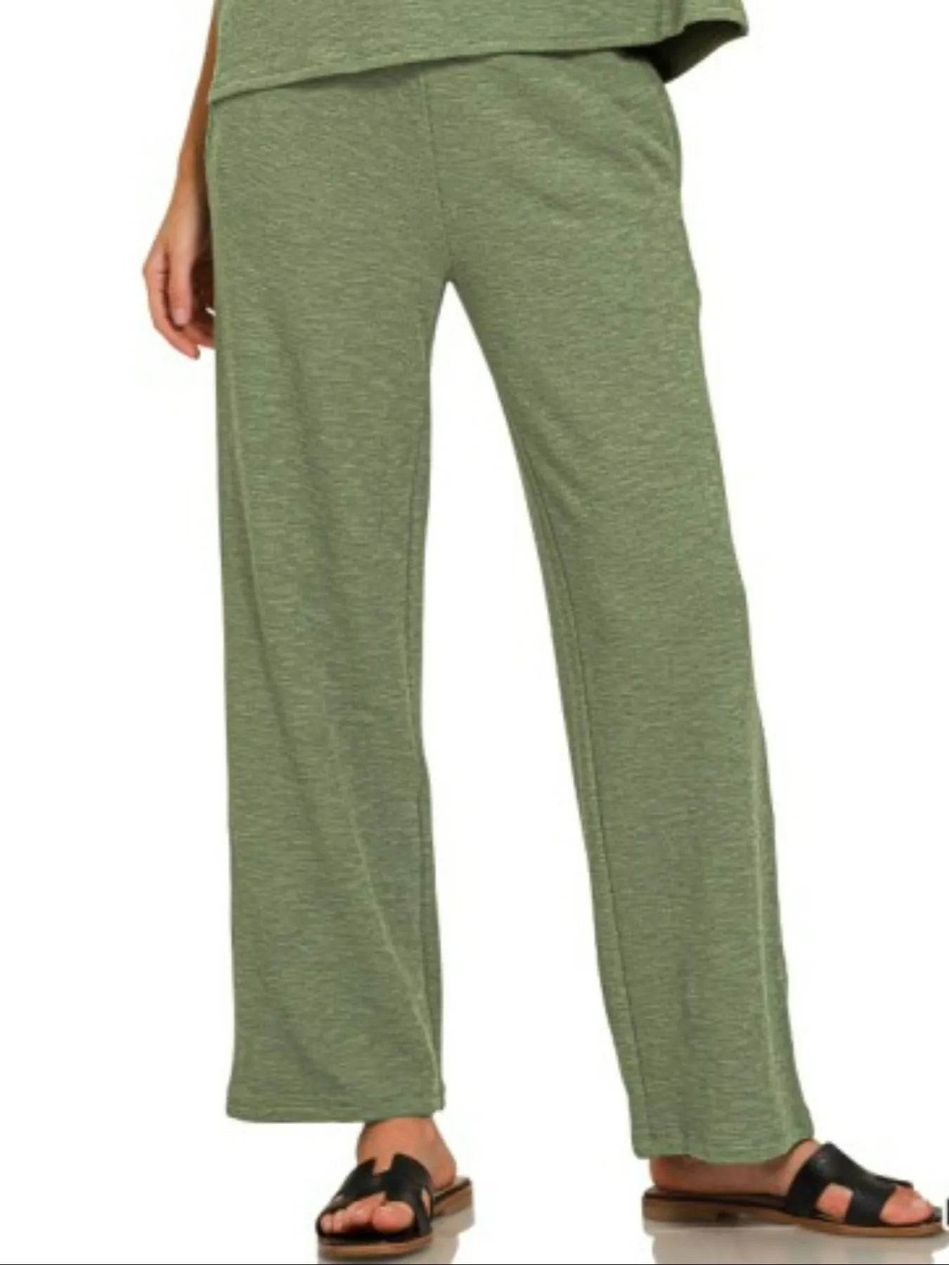 Zenana Slub Short Sleeve T-Shirt and Pants Set - ELY VESSA LLC