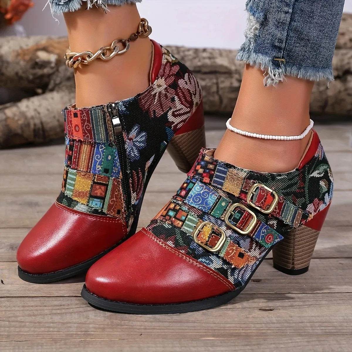 Vintage Bohemian Patchwork Ankle Boots - ELY VESSA LLC