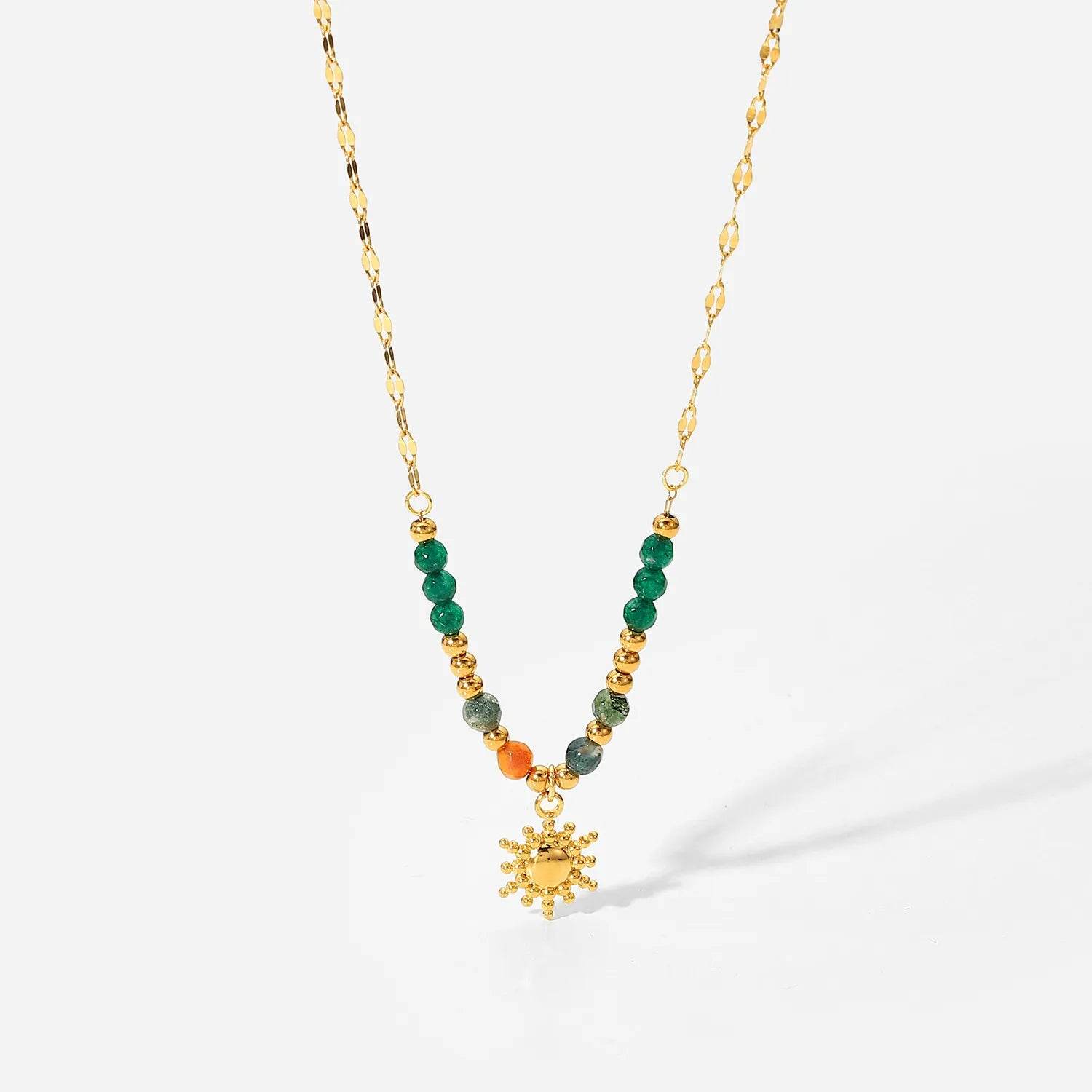Bohemian Sun Charm Beaded Stainless Steel Necklace - ELY VESSA LLC