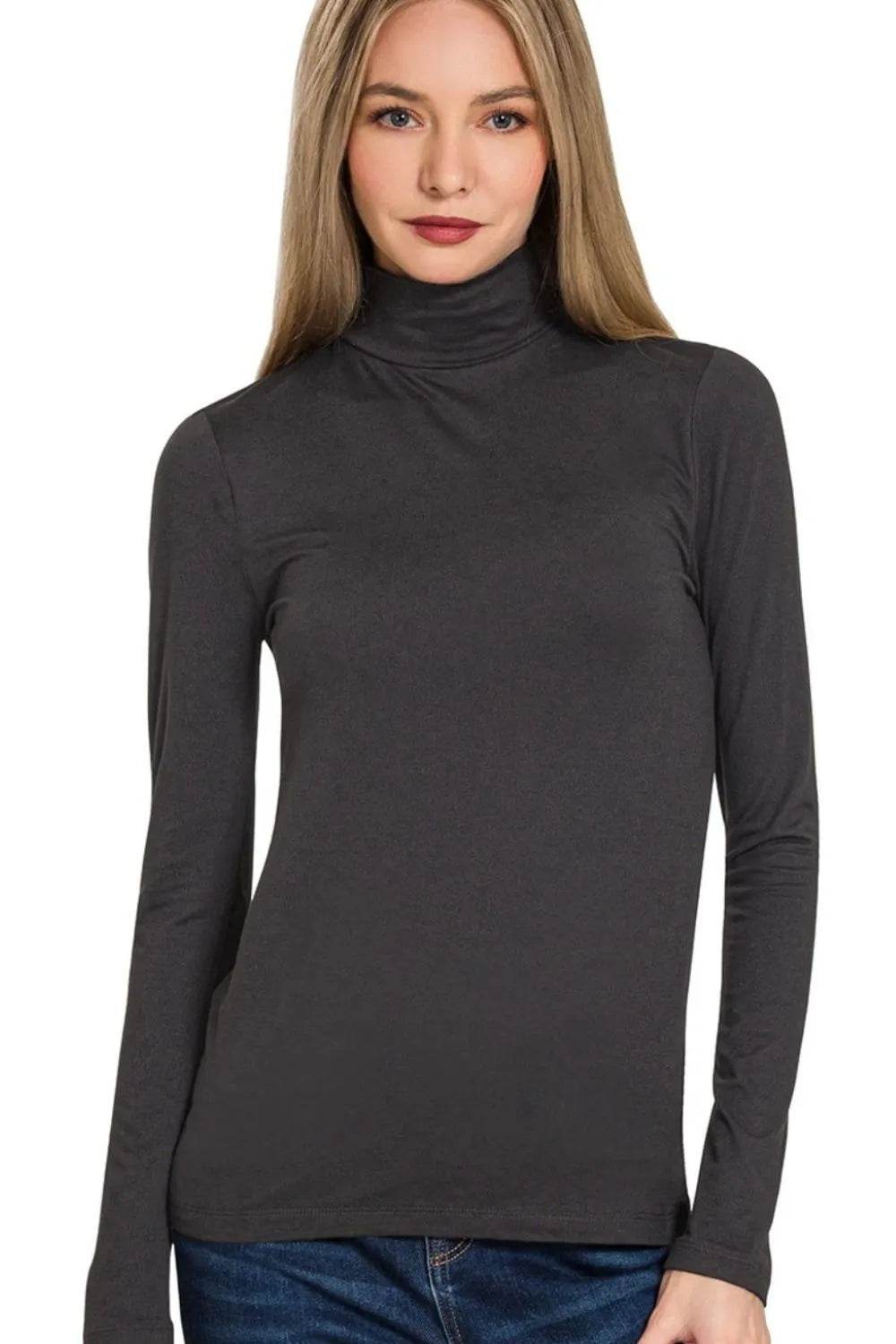 Zenana Premium Microfiber Mock Neck Top - ELY VESSA LLC