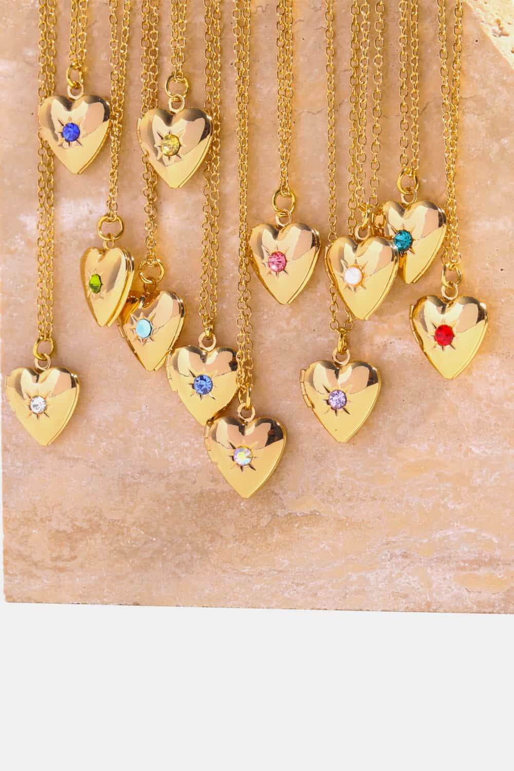 Zircon Heart Shape 14K Gold-Plated Pendant Necklace - ELY VESSA LLC