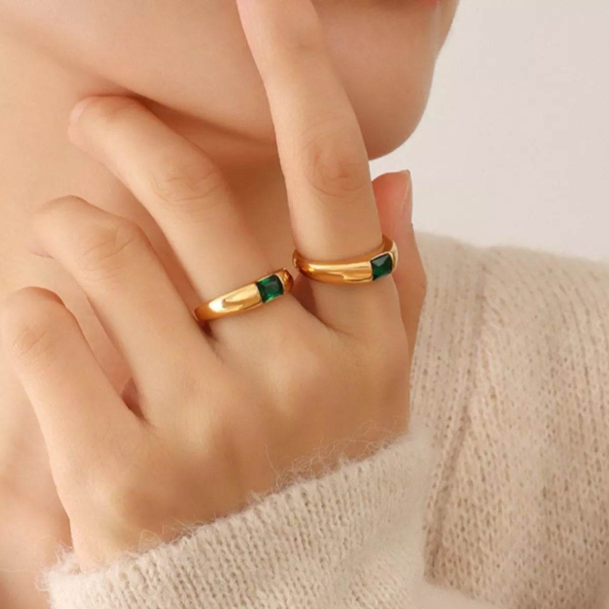 18K Gold-Plated Titanium Steel Zircon Ring - ELY VESSA LLC