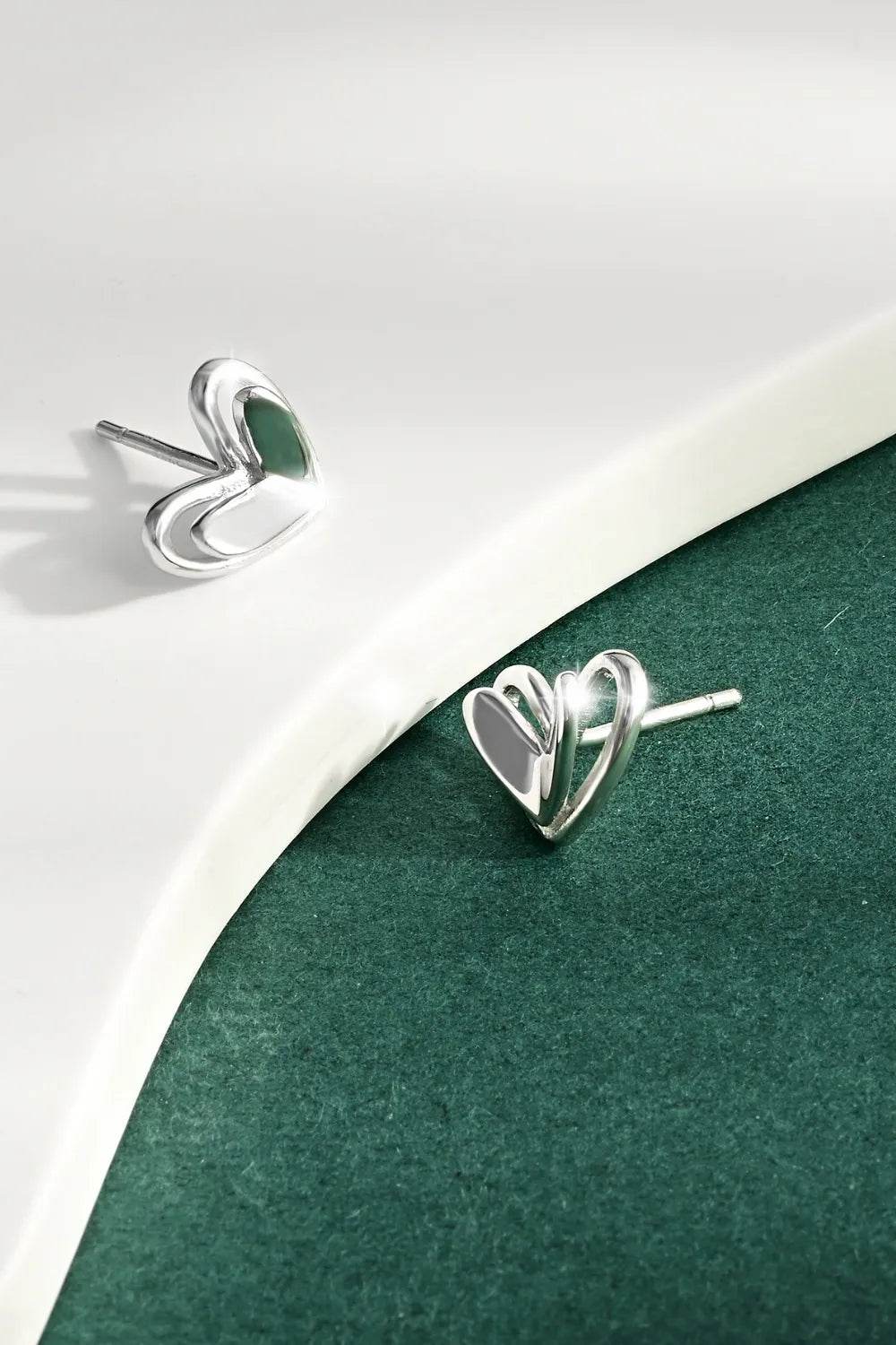 925 Sterling Silver Heart Stud Earrings - ELY VESSA LLC