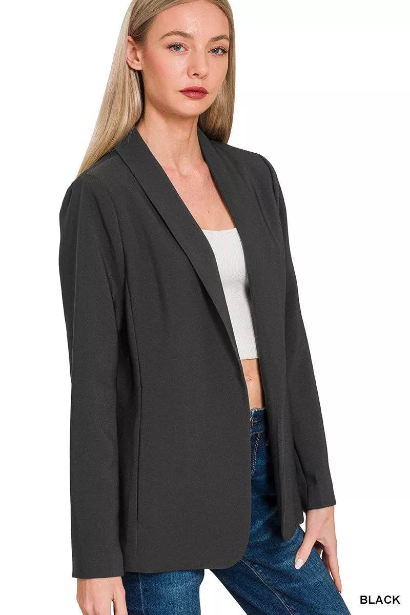 Zenana Woven Long Sleeve Blazer With Lining - ELY VESSA LLC