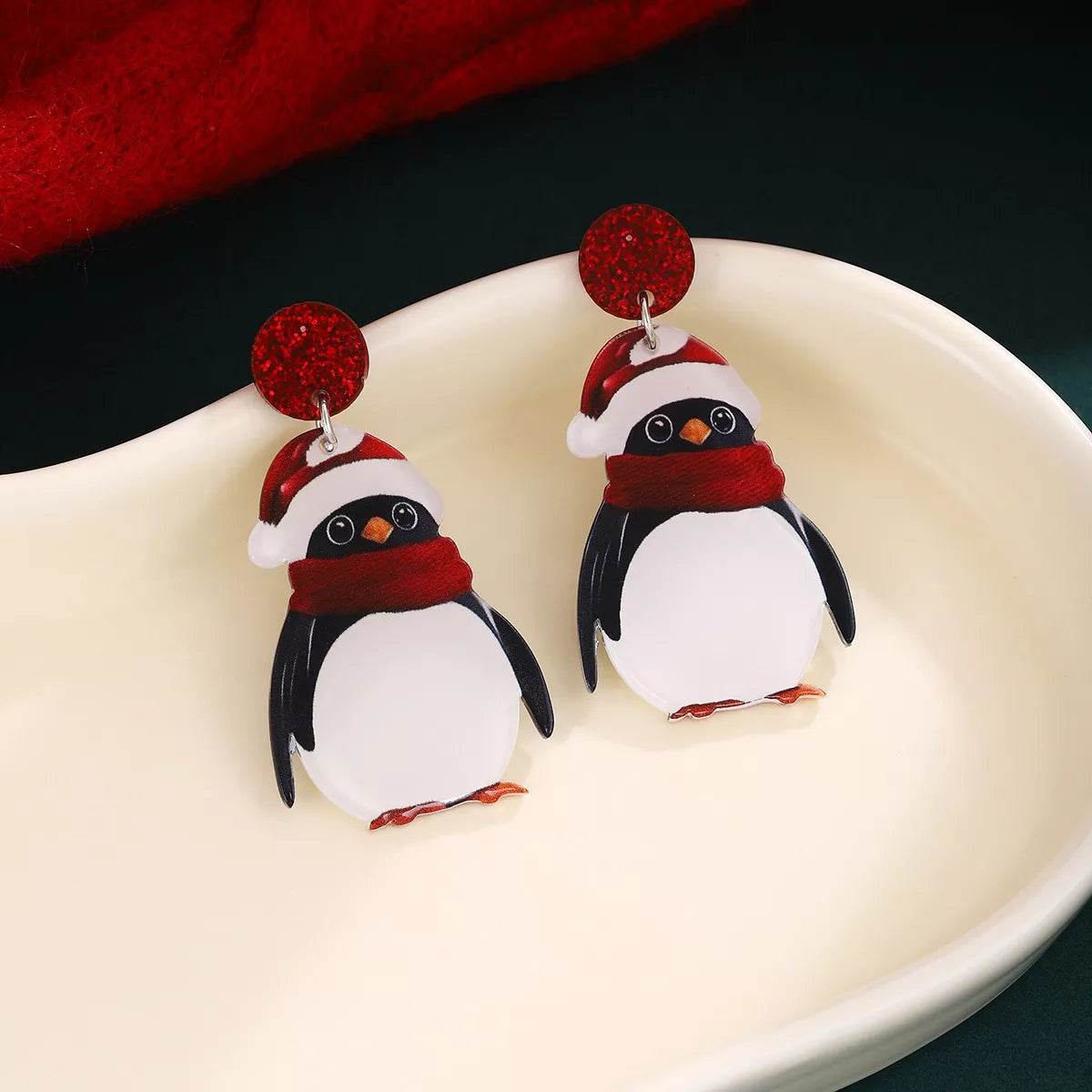 Christmas Penguin Santa Hat Holiday Earrings - ELY VESSA LLC