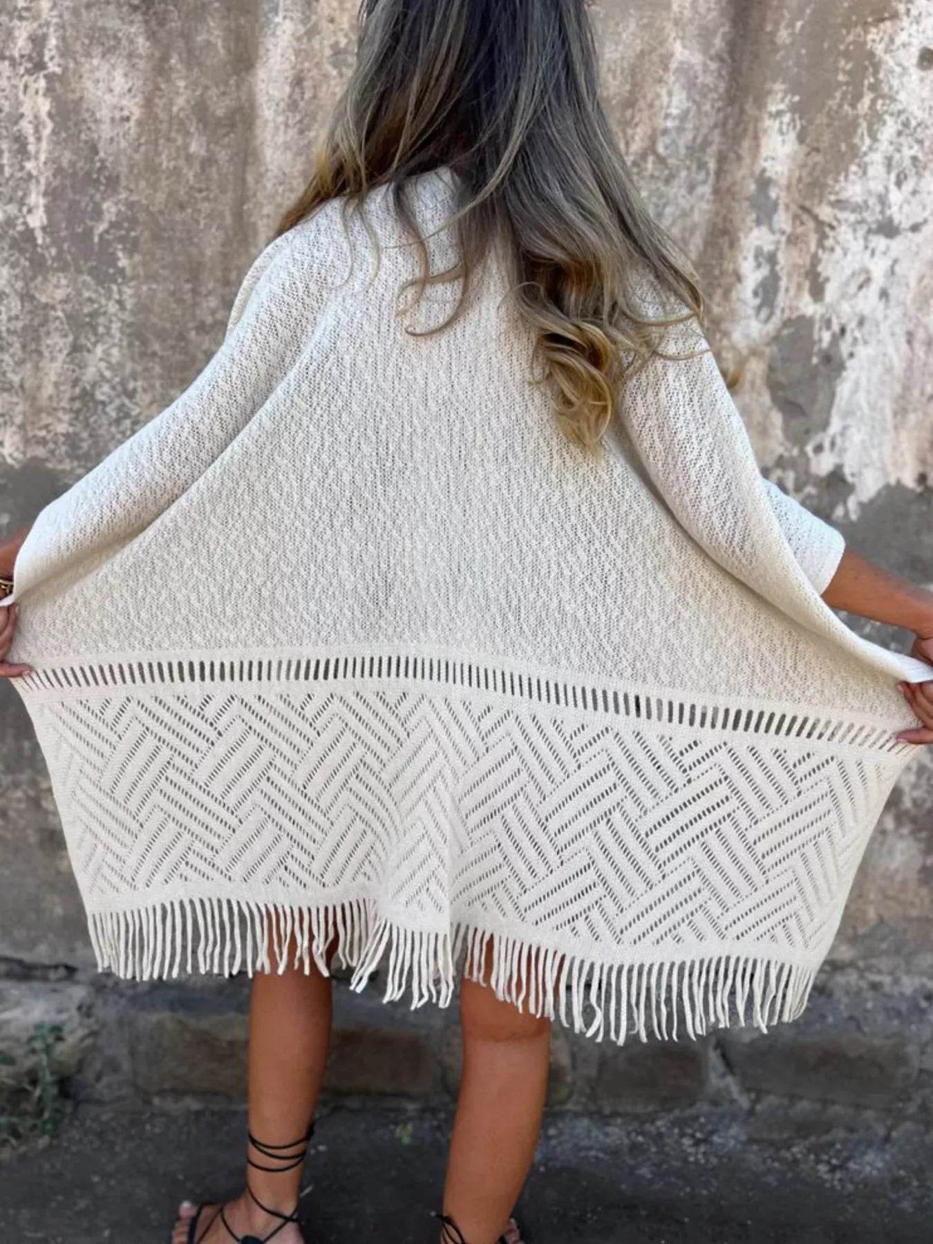Fringe Open Front Cardigan - ELY VESSA LLC