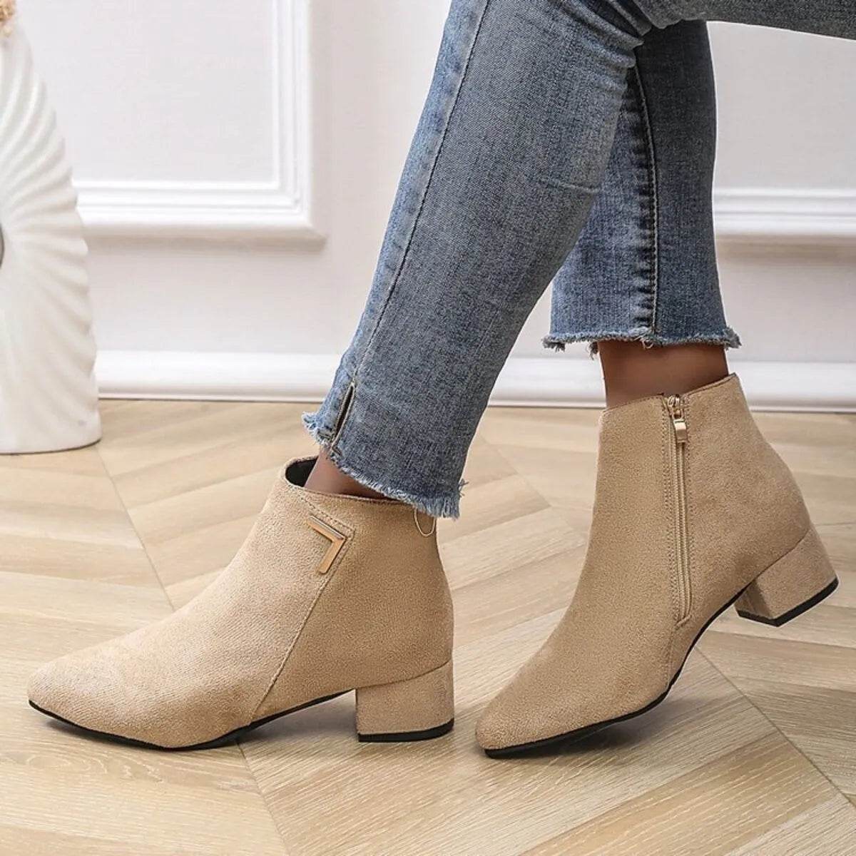 Point Toe Block Heels Boots - ELY VESSA LLC