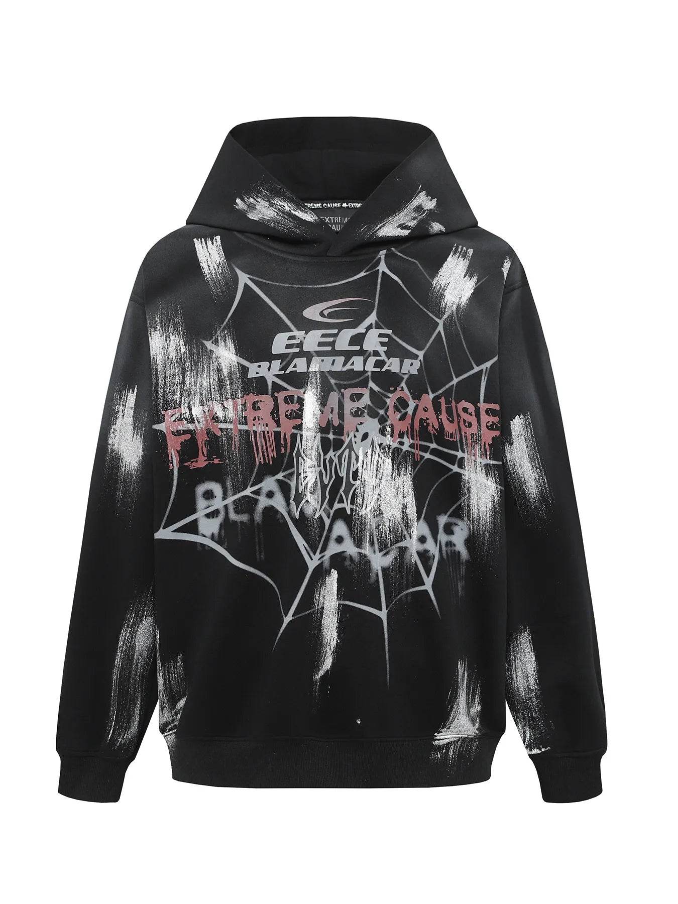 Men's Gothic Spider Web Graffiti Print Hoodie - ELY VESSA LLC