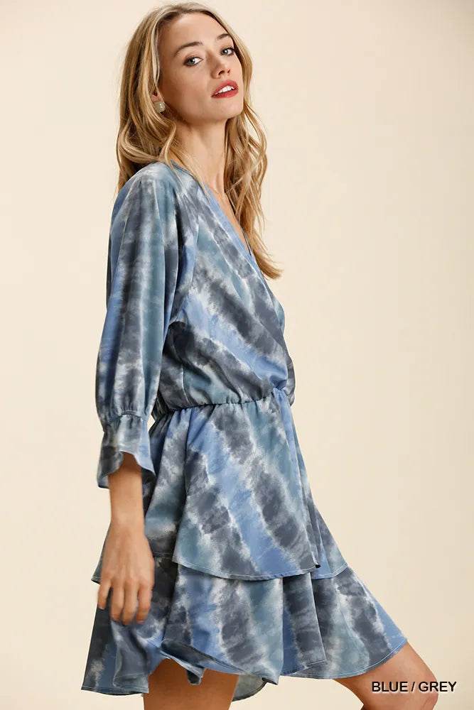 Umgee Tie Dye Ruffled Layered Dress with Elastic Waistband - ELY VESSA LLC