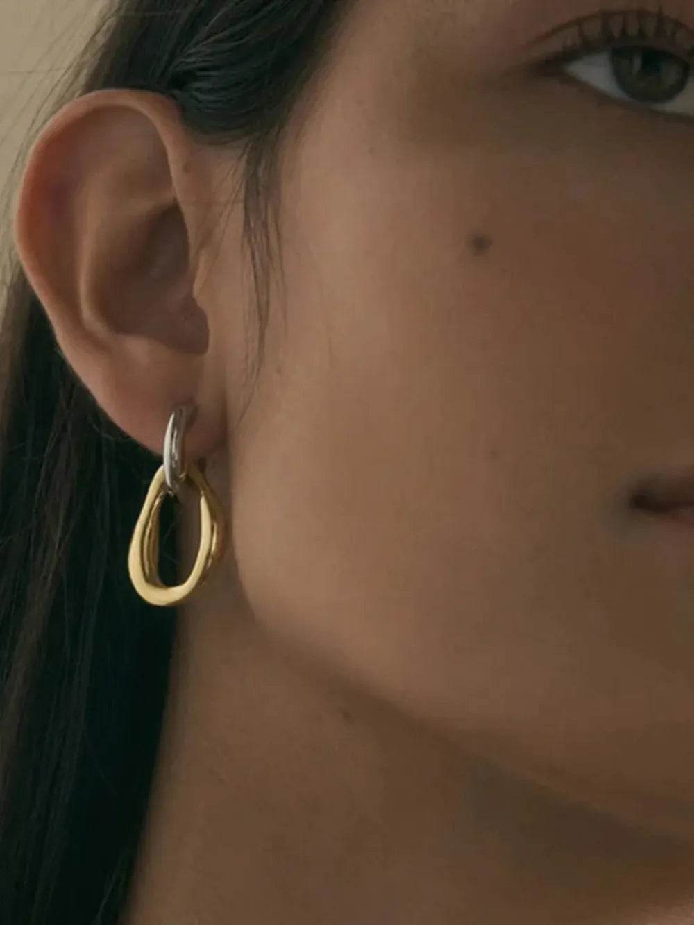 18K Gold-Plated Stainless Steel Contrast Asymmetrical Earrings - ELY VESSA LLC
