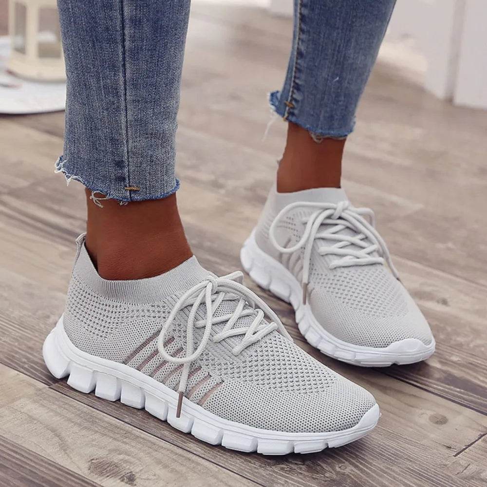 Breathable Mesh Round Toe Lace Up Athletic - ELY VESSA LLC