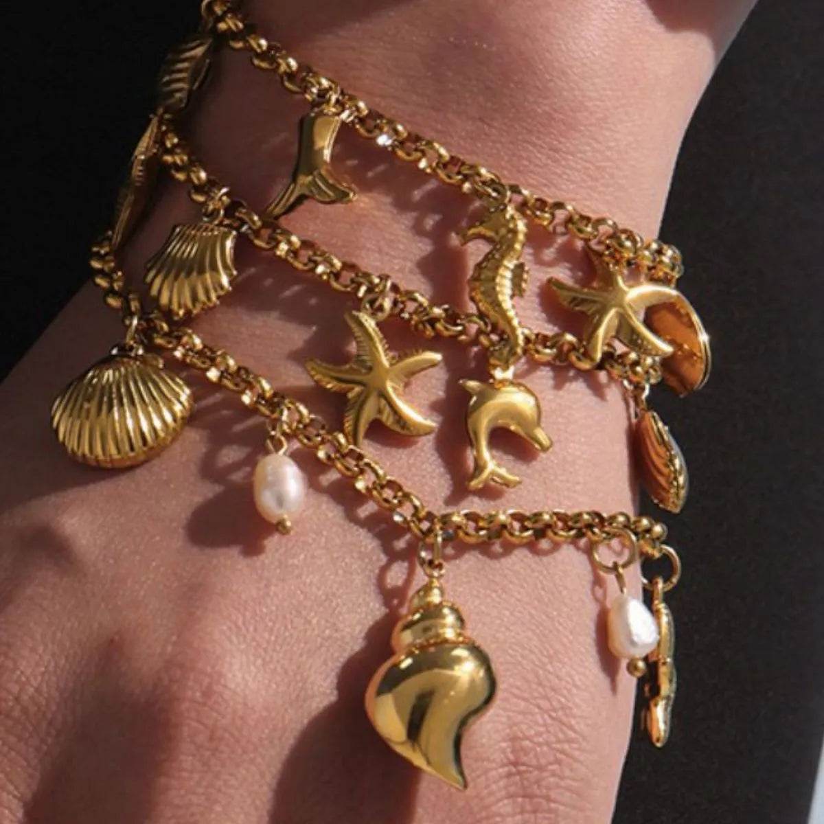 18K Gold-Plated Sea Shell Charm Bracelet - ELY VESSA LLC
