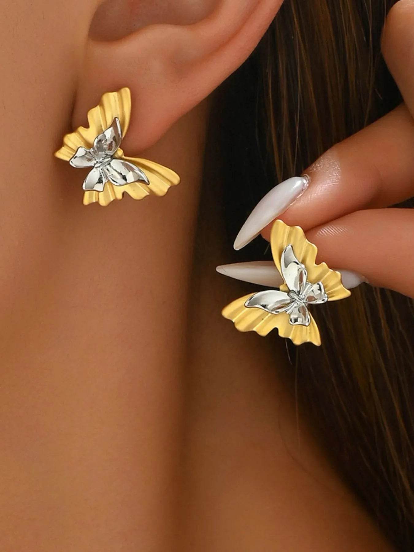 Two-Tone Stainless Steel Butterfly Earrings - ELY VESSA LLC