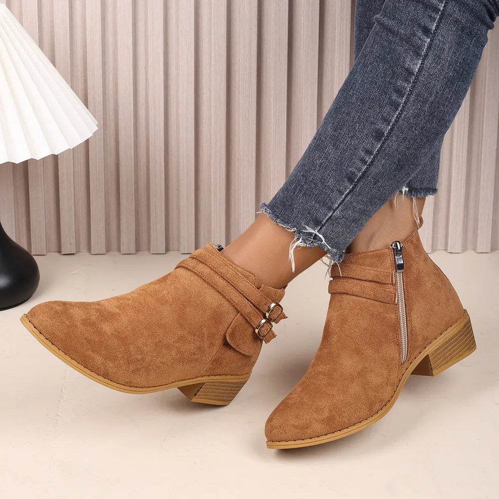 Point Toe Block Heel Boots - ELY VESSA LLC