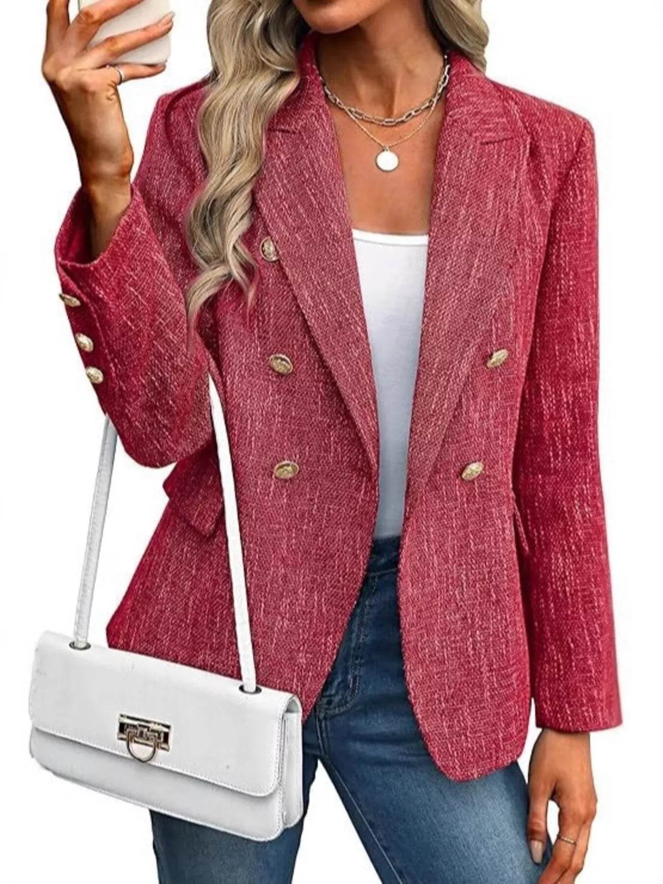 Double-Breasted Lapel Collar Blazer - ELY VESSA LLC