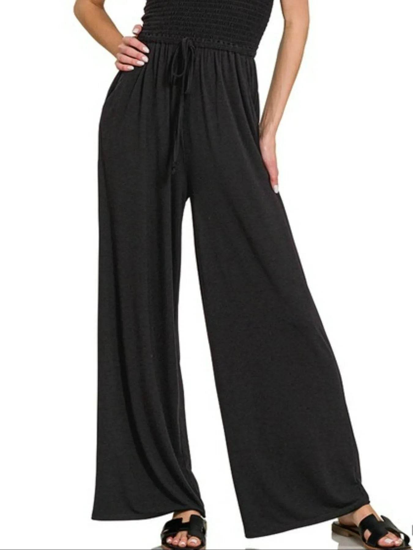 Zenana Strapless Wide Leg Smocked Jumpsuit - ELY VESSA LLC