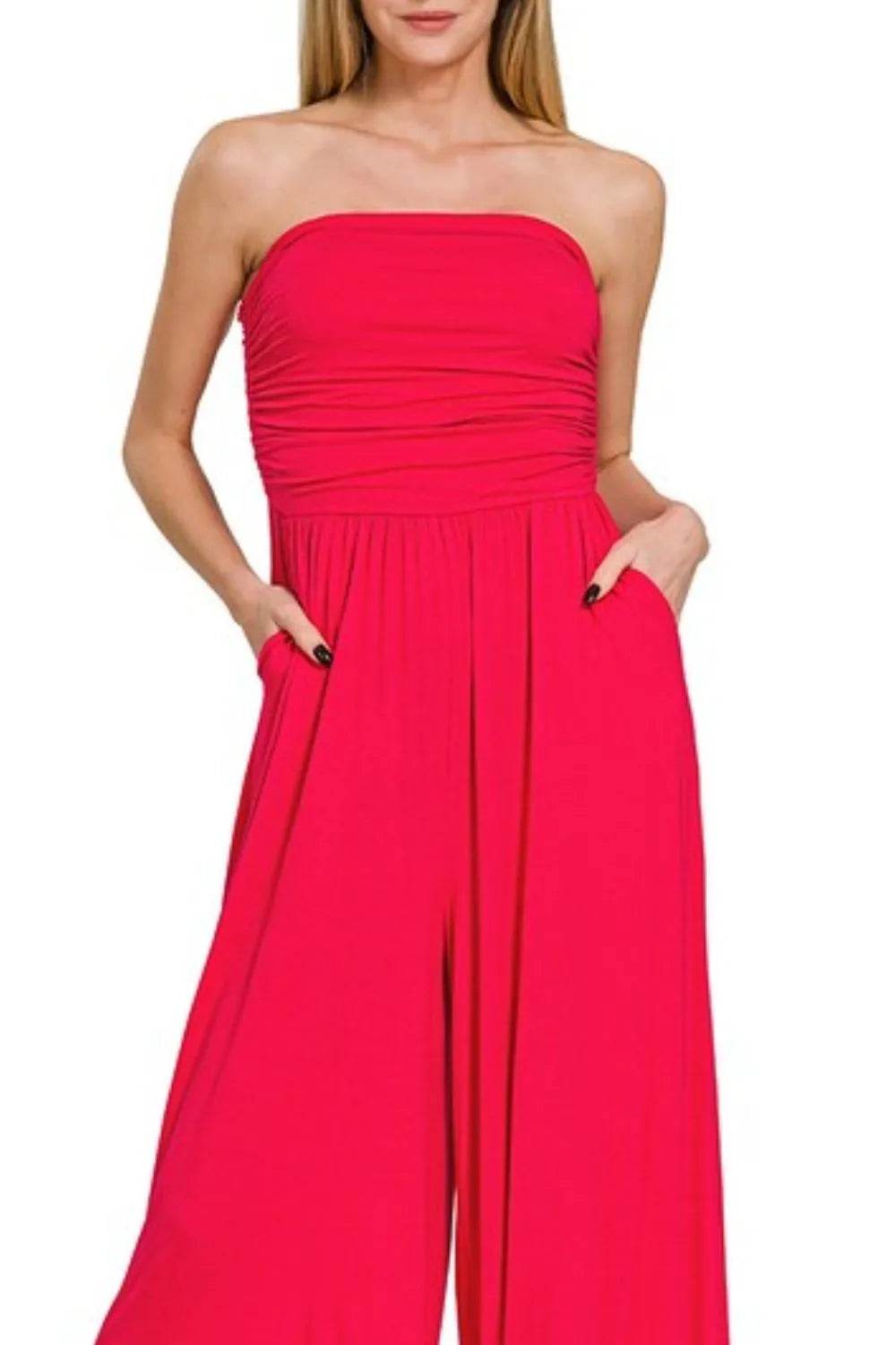 Zenana Double Layered Strapless Tube Top Jumpsuit - ELY VESSA LLC
