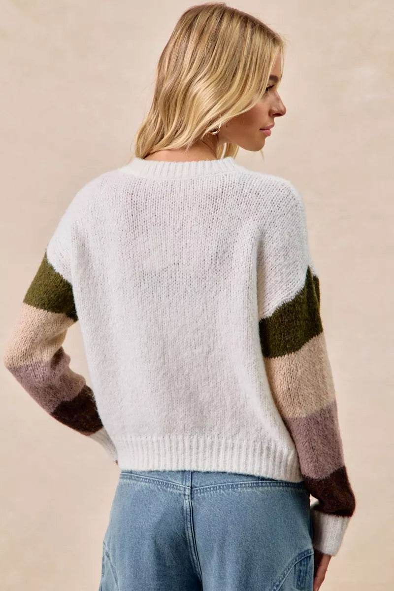BiBi Flower Color Block Sweater - ELY VESSA LLC
