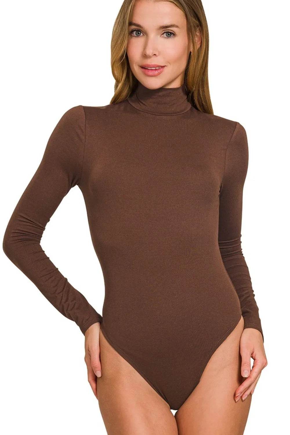 Zenana Mock Neck Long Sleeve Bodysuit - ELY VESSA LLC