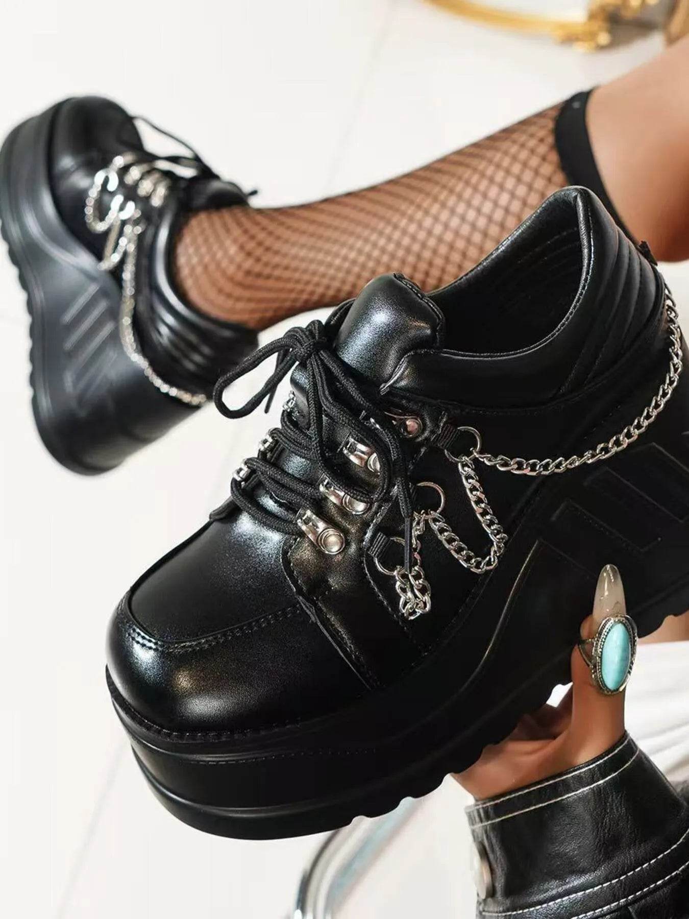 Lace Up Platform Wedge Sneakers - ELY VESSA LLC